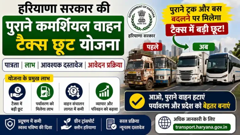 Haryana Old Commercial Vehicle Tax Waiver yojana पुराने ट्रक और बस पर टैक्स छूट